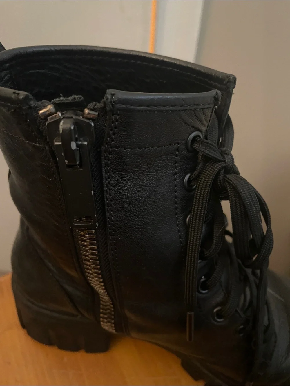 Thursday Boot Company Women's Black Lace-Up Combat Boots with Side Zip - Picture 3 of 5